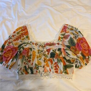 Farm Rio Floral Lace-Trimmed Women's Top